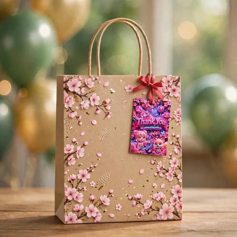 Cherry Blossom Theme Thank You Cards Birthday Party Supplies (PACK OF 30) - 280 GSM Matte Fine-Art Cardstock (2.5 x 3.5 Inch) - Premium Party Decor Supply by Party Decor Mall - View 4