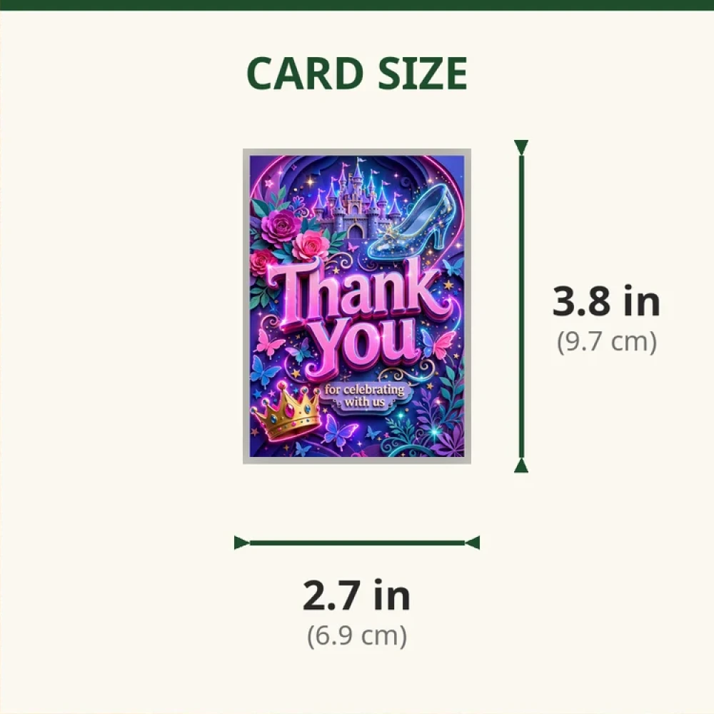 Disney Princess Theme Thank You Cards Birthday Party Supplies (PACK OF 30) - 280 GSM Matte Fine-Art Cardstock (2.5 x 3.5 Inch) - Premium Party Decor Supply by Party Decor Mall - View 2