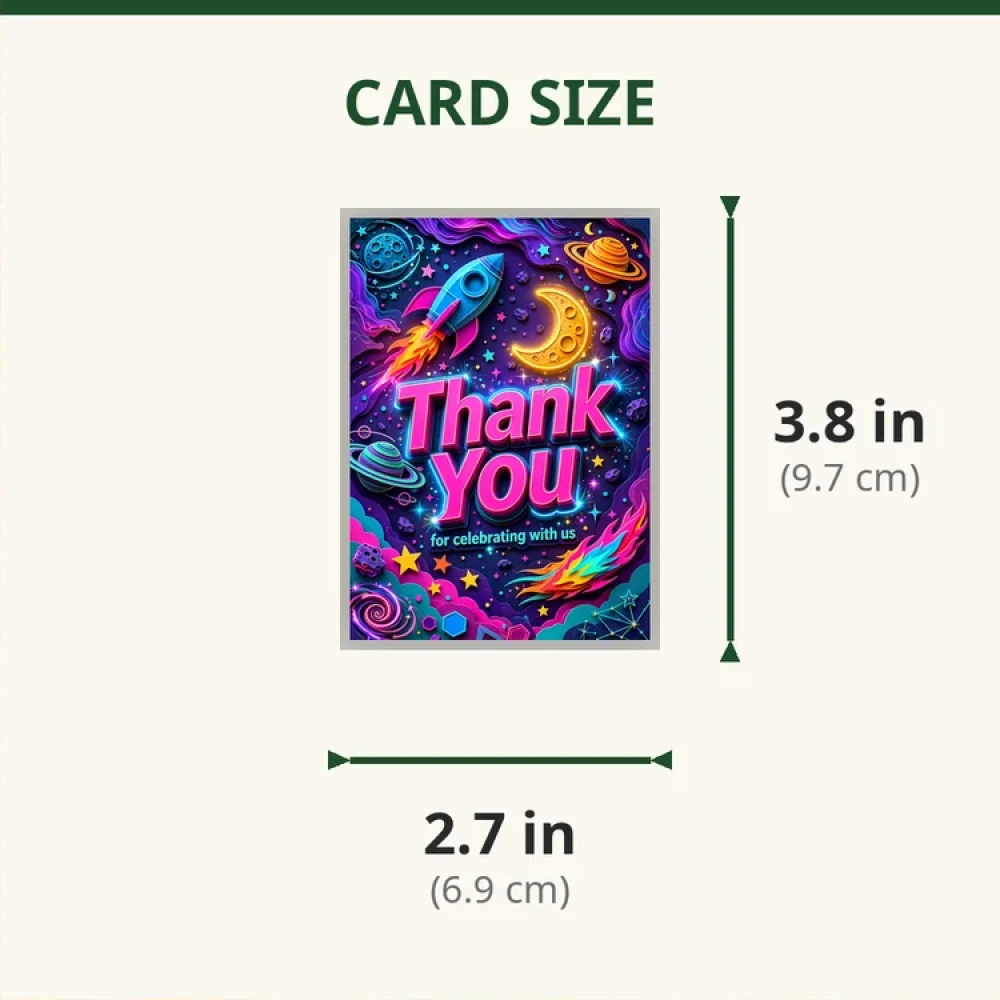 Space Theme Thank You Cards Birthday Party Supplies (PACK OF 30) - 280 GSM Matte Fine-Art Cardstock (2.5 x 3.5 Inch) - Premium Party Decor Supply by Party Decor Mall - View 2