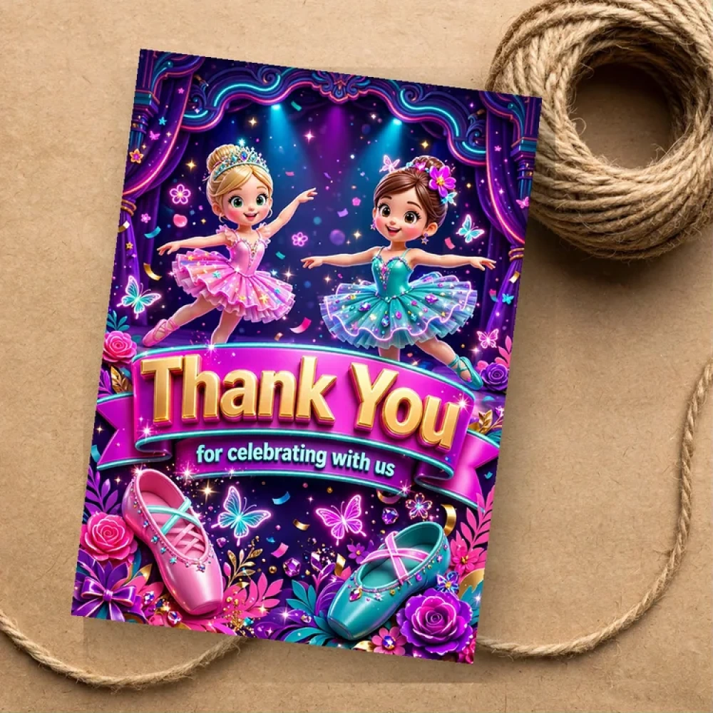 Ballerina Theme Thank You Cards Birthday Party Supplies (PACK OF 30) - 280 GSM Matte Fine-Art Cardstock (2.5 x 3.5 Inch) - Premium Party Decor Supply by Party Decor Mall - View 1