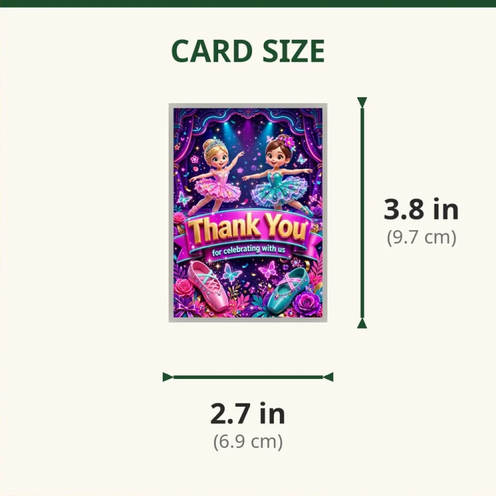 Ballerina Theme Thank You Cards Birthday Party Supplies (PACK OF 30) - 280 GSM Matte Fine-Art Cardstock (2.5 x 3.5 Inch) - Premium Party Decor Supply by Party Decor Mall - View 2
