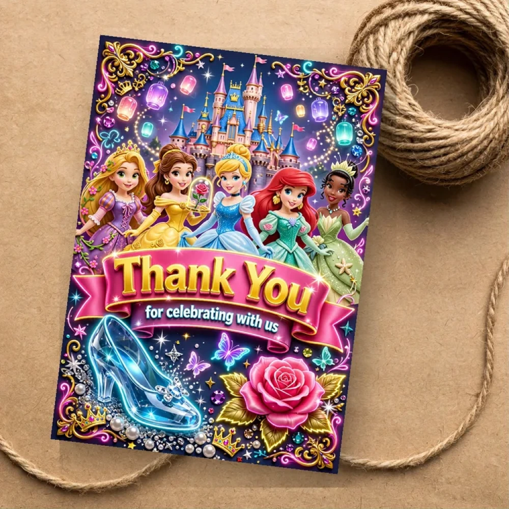 Disney Princess Theme Thank You Cards Birthday Party Supplies (PACK OF 30) - 280 GSM Matte Fine-Art Cardstock (2.5 x 3.5 Inch) - Premium Party Decor Supply by Party Decor Mall - View 1
