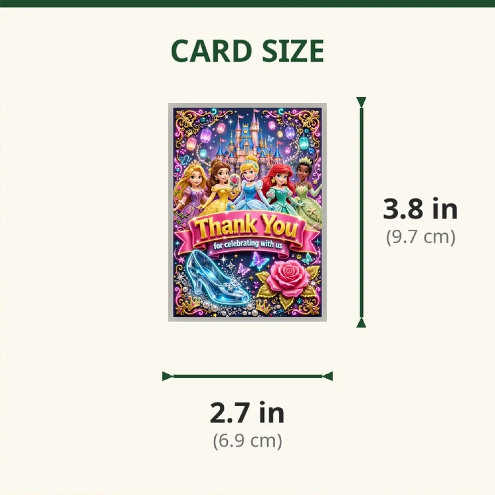 Disney Princess Theme Thank You Cards Birthday Party Supplies (PACK OF 30) - 280 GSM Matte Fine-Art Cardstock (2.5 x 3.5 Inch) - Premium Party Decor Supply by Party Decor Mall - View 2