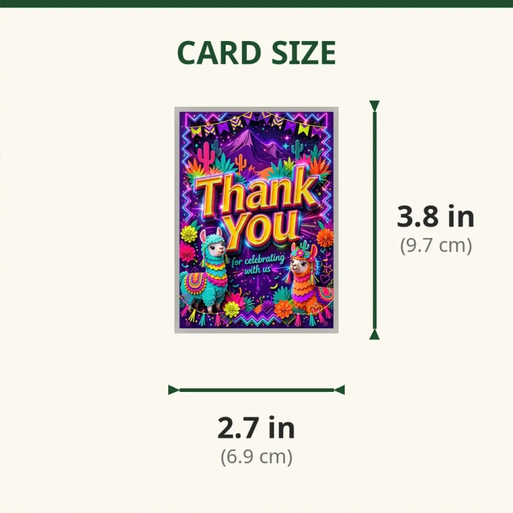 Llama Theme Thank You Cards Birthday Party Supplies (PACK OF 30) - 280 GSM Matte Fine-Art Cardstock (2.5 x 3.5 Inch) - Premium Party Decor Supply by Party Decor Mall - View 2