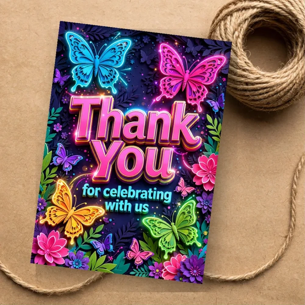 Butterfly Theme Thank You Cards Birthday Party Supplies (PACK OF 30) - 280 GSM Matte Fine-Art Cardstock (2.5 x 3.5 Inch) - Premium Party Decor Supply by Party Decor Mall - View 1