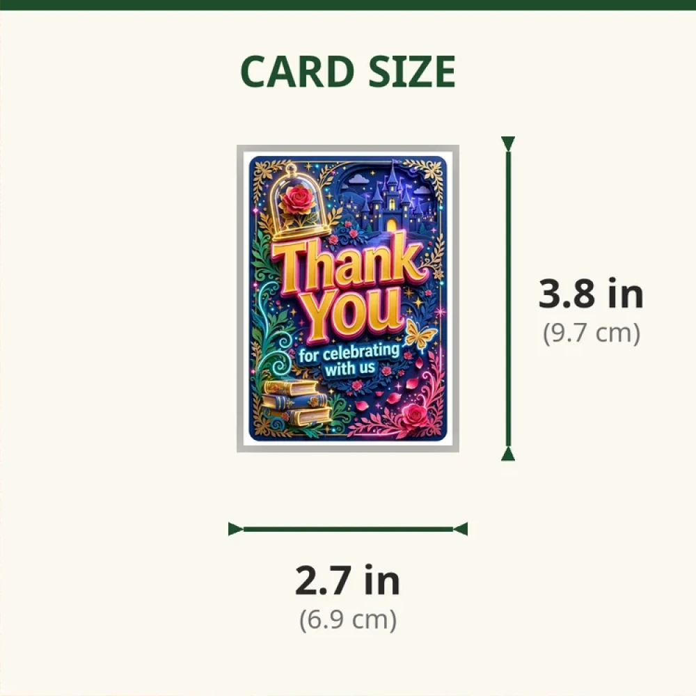 Belle Theme Thank You Cards Birthday Party Supplies (PACK OF 30) - 280 GSM Matte Fine-Art Cardstock (2.5 x 3.5 Inch) - Premium Party Decor Supply by Party Decor Mall - View 2
