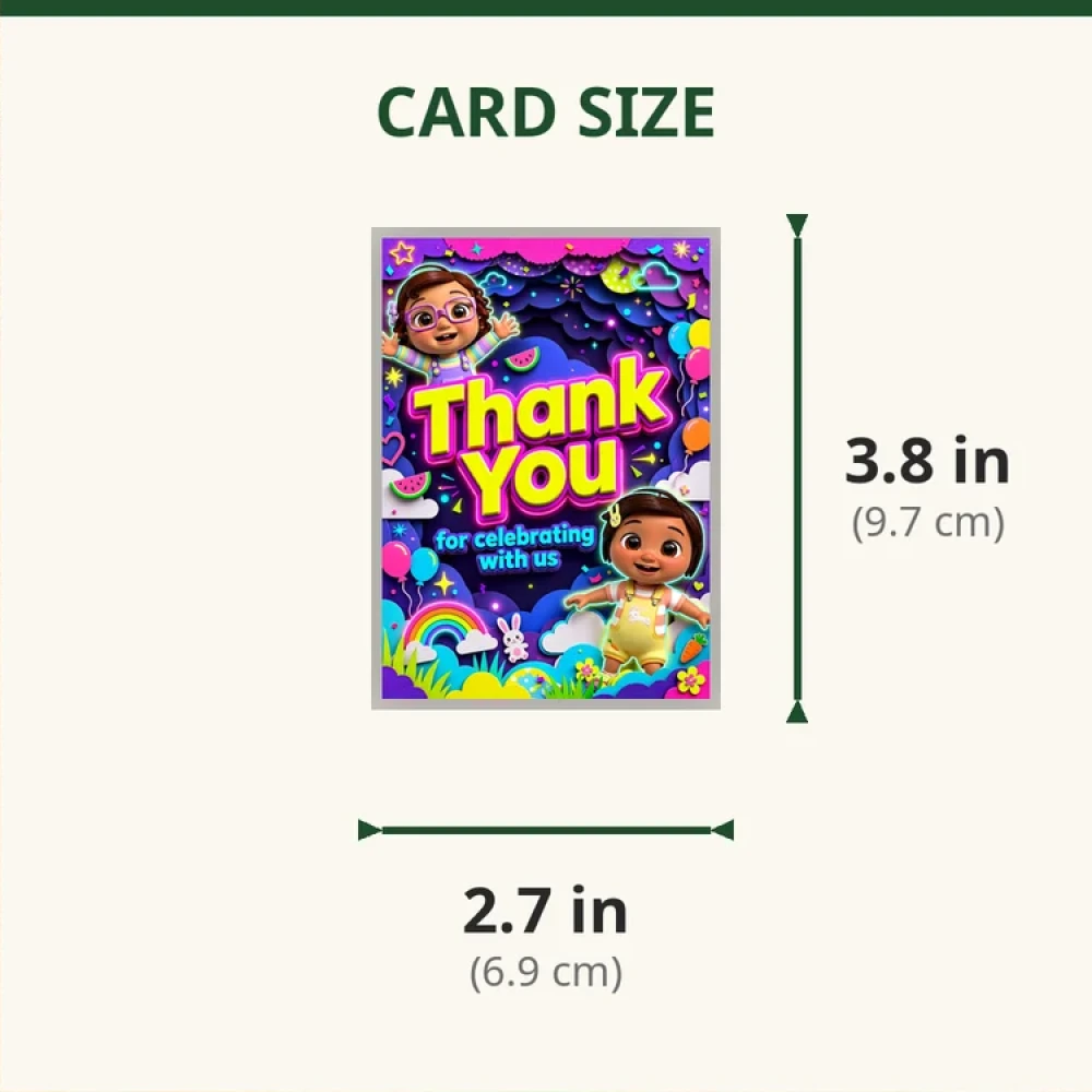 Cocomelon Girl Theme Thank You Cards Birthday Party Supplies (PACK OF 30) - 280 GSM Matte Fine-Art Cardstock (2.5 x 3.5 Inch) - Premium Party Decor Supply by Party Decor Mall - View 2