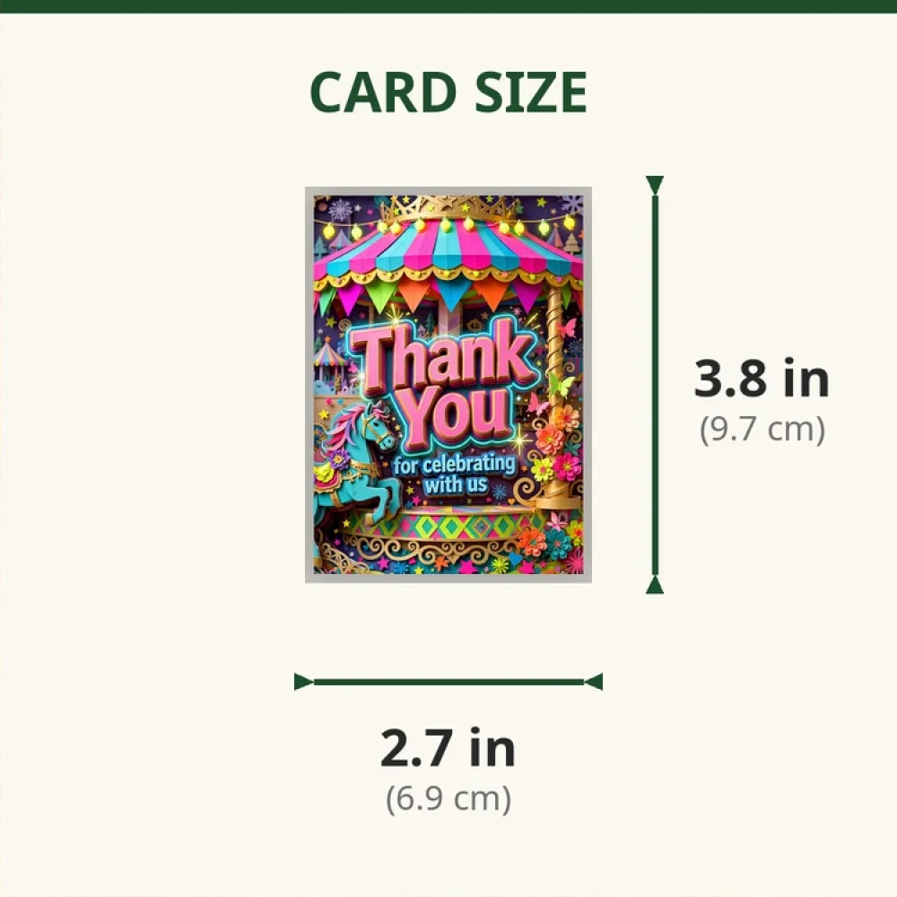 Carousel Theme Thank You Cards Birthday Party Supplies (PACK OF 30) - 280 GSM Matte Fine-Art Cardstock (2.5 x 3.5 Inch) - Premium Party Decor Supply by Party Decor Mall - View 2
