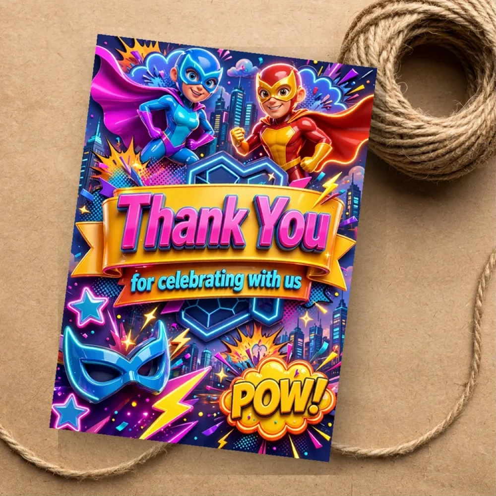 Super Hero Theme Thank You Cards Birthday Party Supplies (PACK OF 30) - 280 GSM Matte Fine-Art Cardstock (2.5 x 3.5 Inch) - Premium Party Decor Supply by Party Decor Mall - View 1