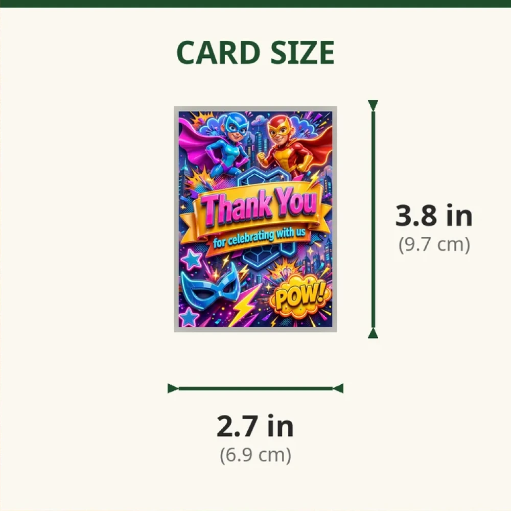 Super Hero Theme Thank You Cards Birthday Party Supplies (PACK OF 30) - 280 GSM Matte Fine-Art Cardstock (2.5 x 3.5 Inch) - Premium Party Decor Supply by Party Decor Mall - View 2