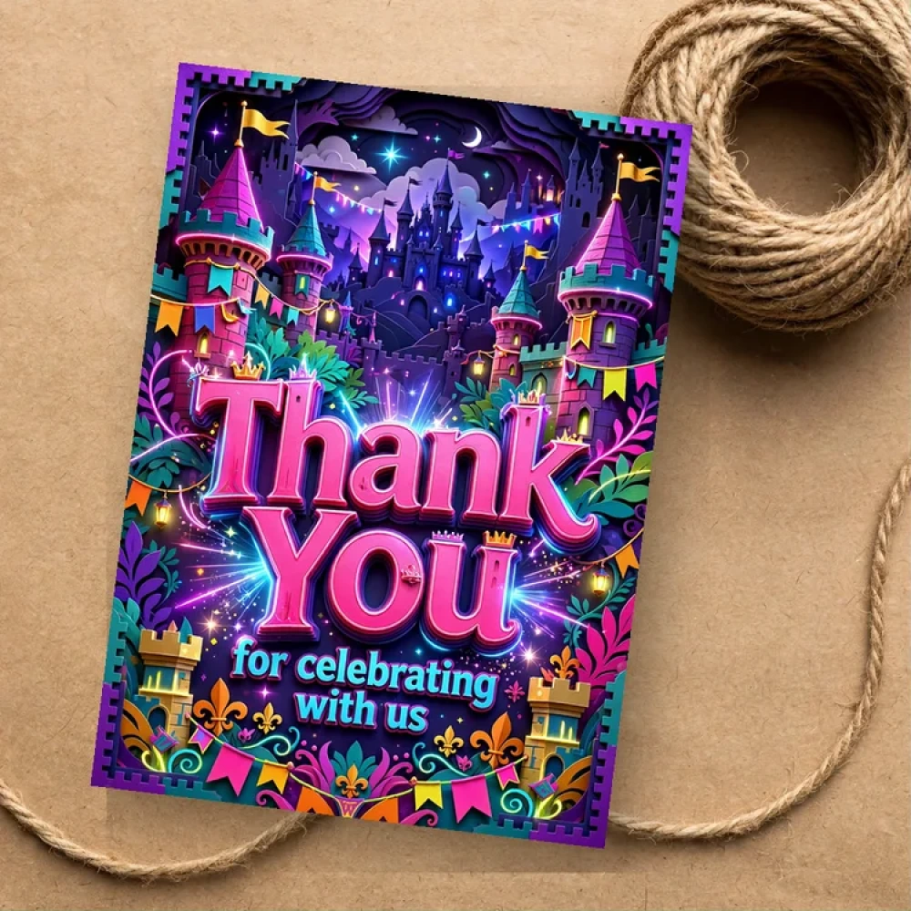 Castle Theme Thank You Cards Birthday Party Supplies (PACK OF 30) - 280 GSM Matte Fine-Art Cardstock (2.5 x 3.5 Inch) - Premium Party Decor Supply by Party Decor Mall - View 1