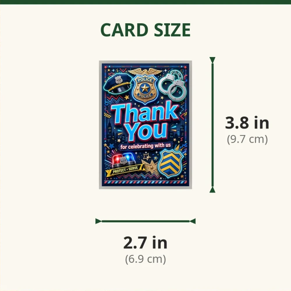 Police Theme Thank You Cards Birthday Party Supplies (PACK OF 30) - 280 GSM Matte Fine-Art Cardstock (2.5 x 3.5 Inch) - Premium Party Decor Supply by Party Decor Mall - View 2