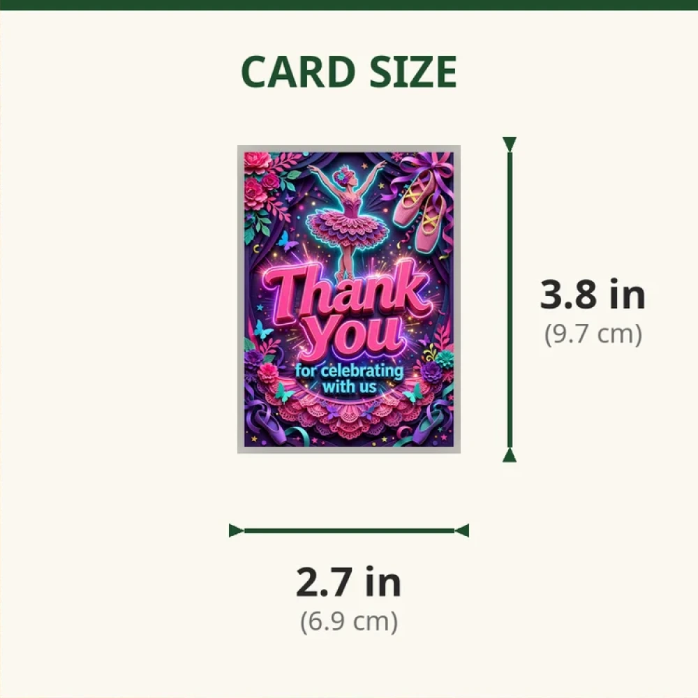 Ballerina Theme Thank You Cards Birthday Party Supplies (PACK OF 30) - 280 GSM Matte Fine-Art Cardstock (2.5 x 3.5 Inch) - Premium Party Decor Supply by Party Decor Mall - View 2