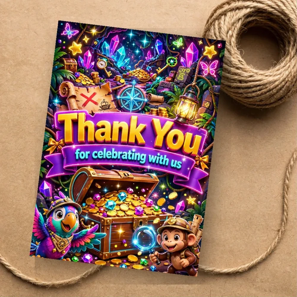Treasure Hunt Theme Thank You Cards Birthday Party Supplies (PACK OF 30) - 280 GSM Matte Fine-Art Cardstock (2.5 x 3.5 Inch) - Premium Party Decor Supply by Party Decor Mall - View 1