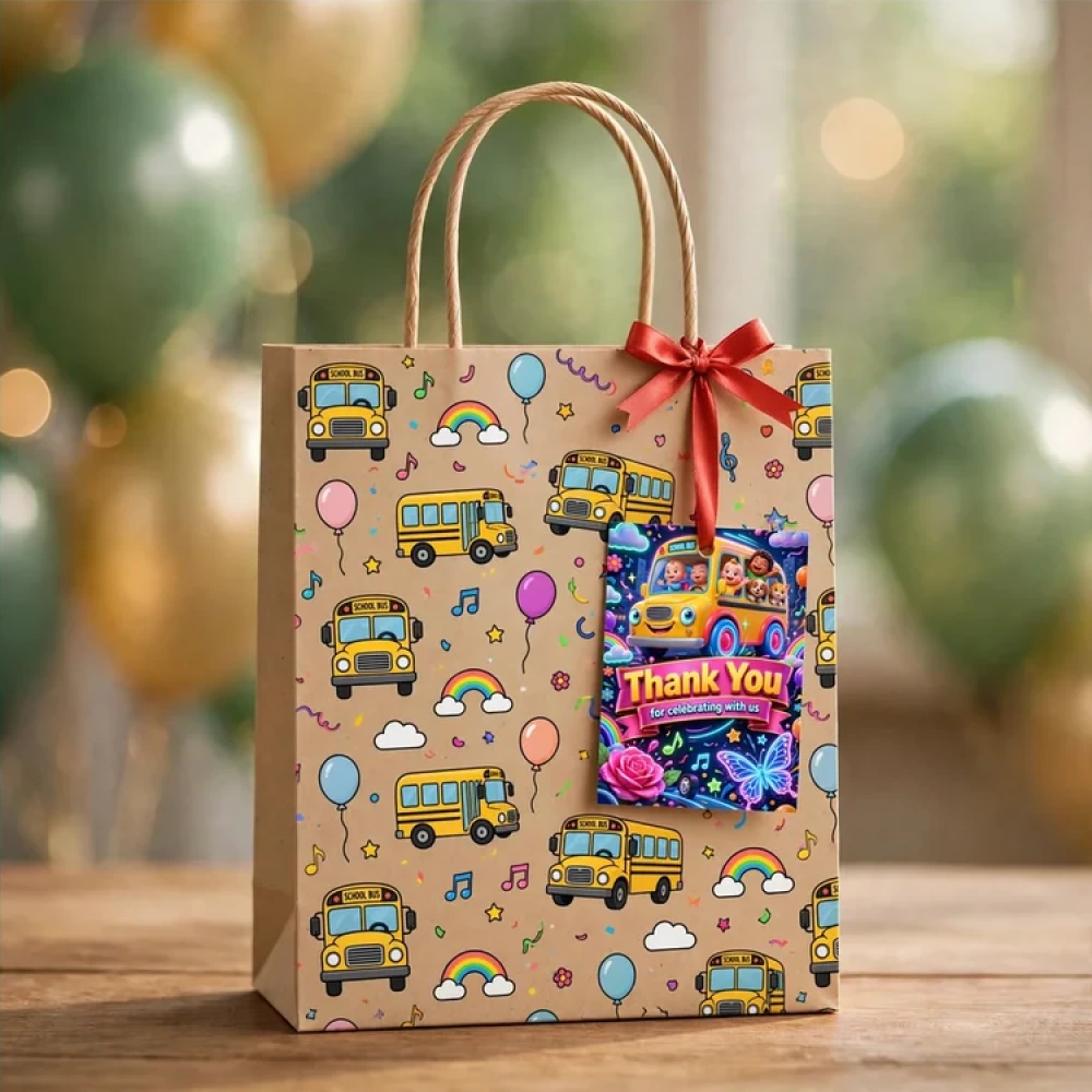 Wheels On The Bus Theme Thank You Cards Birthday Party Supplies (PACK OF 30) - 280 GSM Matte Fine-Art Cardstock (2.5 x 3.5 Inch) - Premium Party Decor Supply by Party Decor Mall - View 4