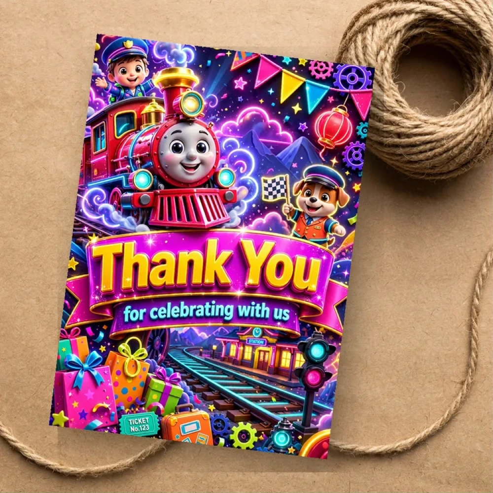 Train Theme Thank You Cards Birthday Party Supplies (PACK OF 30) - 280 GSM Matte Fine-Art Cardstock (2.5 x 3.5 Inch)