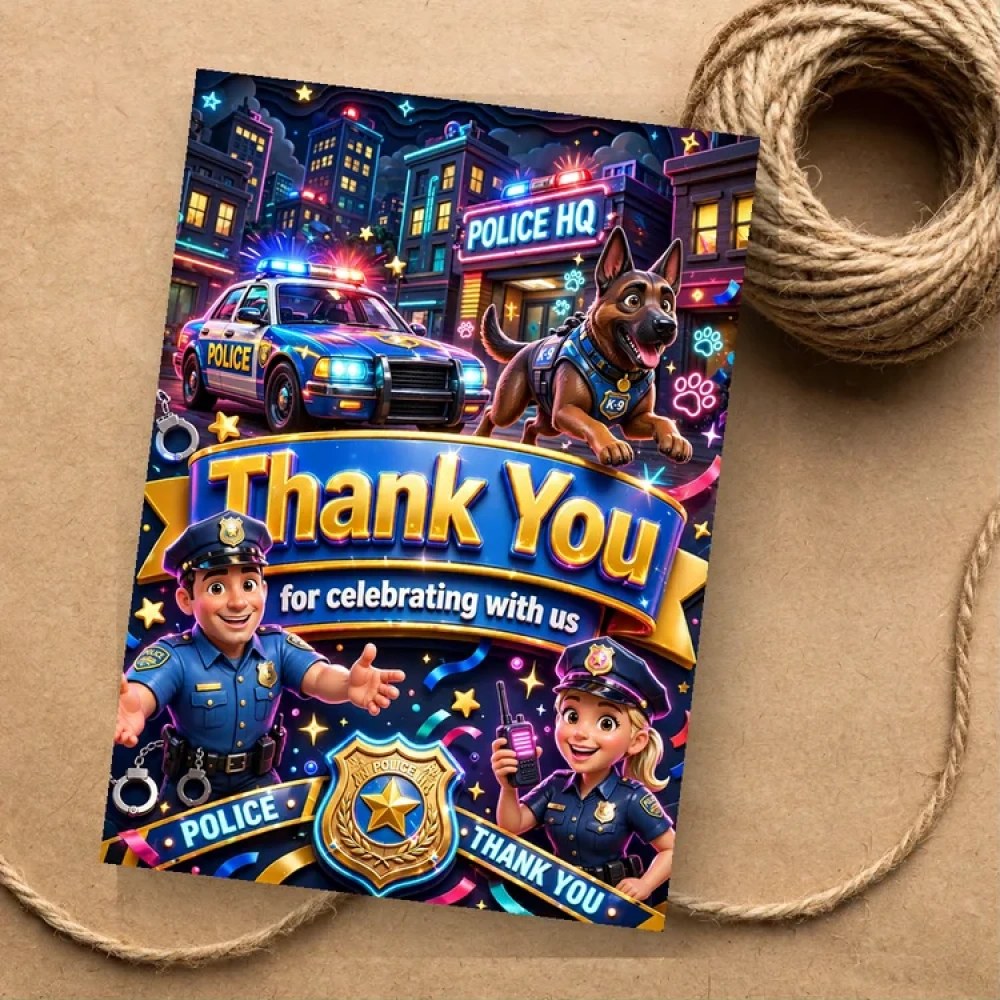 Police Theme Thank You Cards Birthday Party Supplies (PACK OF 30) - 280 GSM Matte Fine-Art Cardstock (2.5 x 3.5 Inch) - Premium Party Decor Supply by Party Decor Mall - View 1