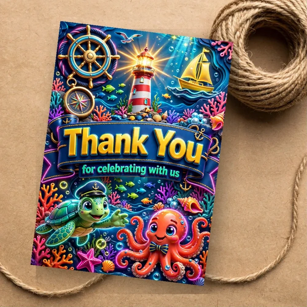 Nautical Theme Thank You Cards Birthday Party Supplies (PACK OF 30) - 280 GSM Matte Fine-Art Cardstock (2.5 x 3.5 Inch) - Premium Party Decor Supply by Party Decor Mall - View 1