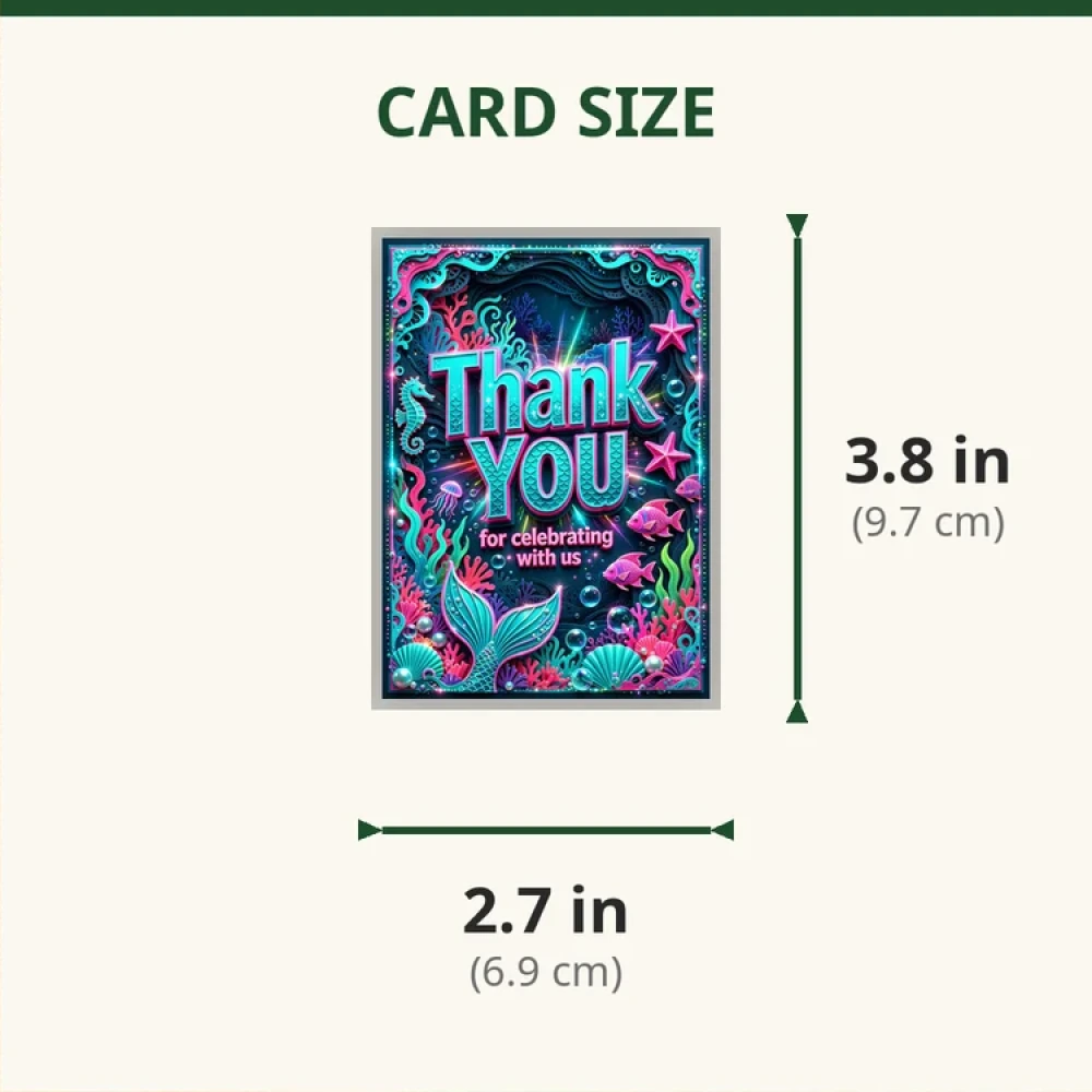 Aqua Mermaid Theme Thank You Cards Birthday Party Supplies (PACK OF 30) - 280 GSM Matte Fine-Art Cardstock (2.5 x 3.5 Inch) - Premium Party Decor Supply by Party Decor Mall - View 2