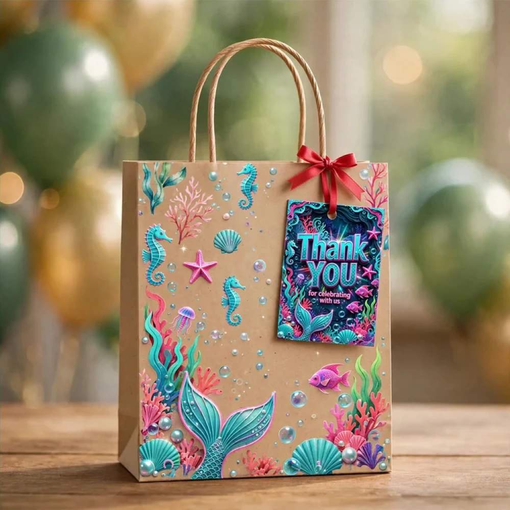 Aqua Mermaid Theme Thank You Cards Birthday Party Supplies (PACK OF 30) - 280 GSM Matte Fine-Art Cardstock (2.5 x 3.5 Inch) - Premium Party Decor Supply by Party Decor Mall - View 4