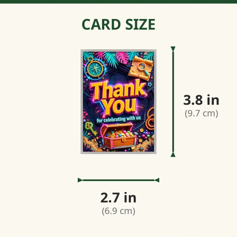 Treasure Hunt Theme Thank You Cards Birthday Party Supplies (PACK OF 30) - 280 GSM Matte Fine-Art Cardstock (2.5 x 3.5 Inch) - Premium Party Decor Supply by Party Decor Mall - View 2