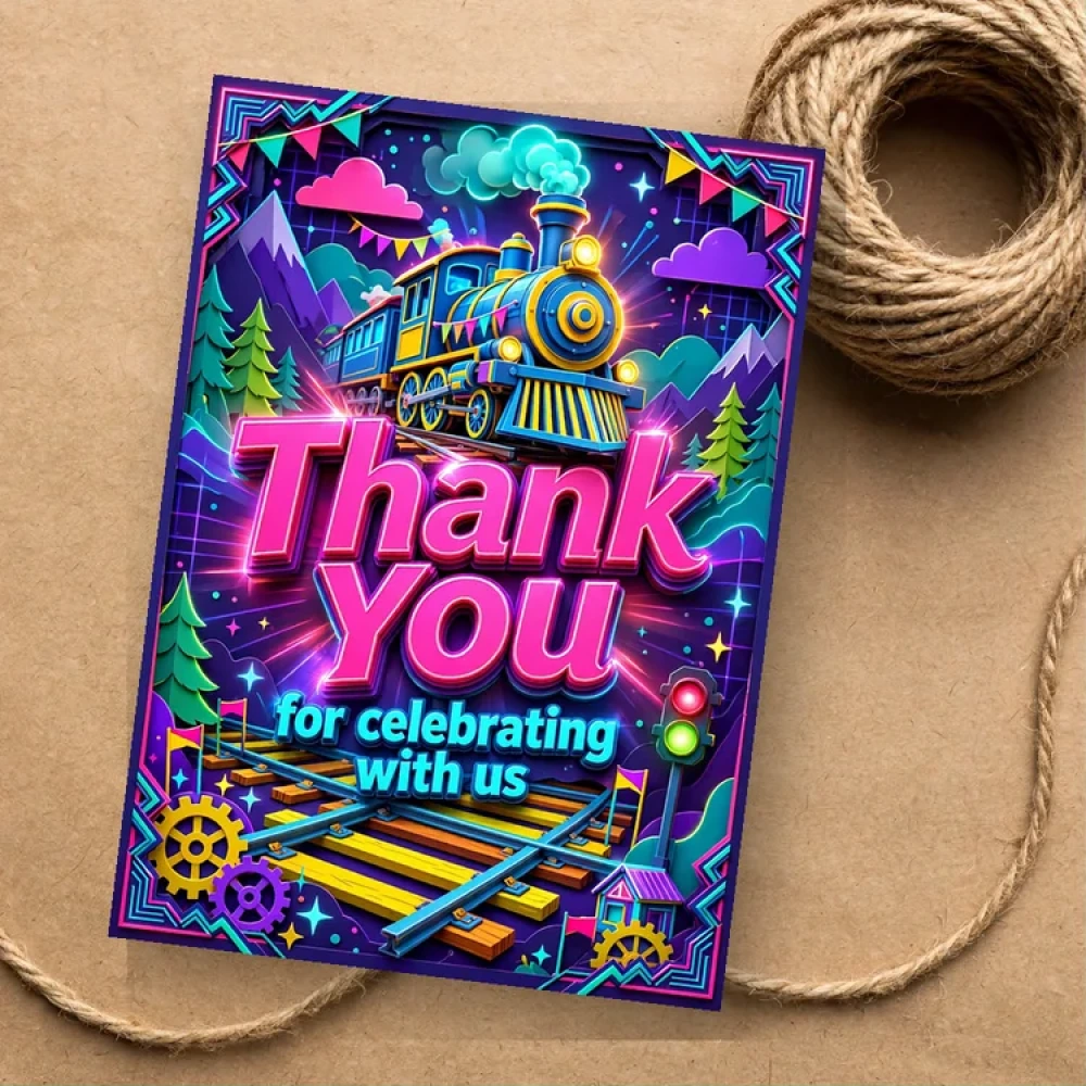Train Theme Thank You Cards Birthday Party Supplies (PACK OF 30) - 280 GSM Matte Fine-Art Cardstock (2.5 x 3.5 Inch)