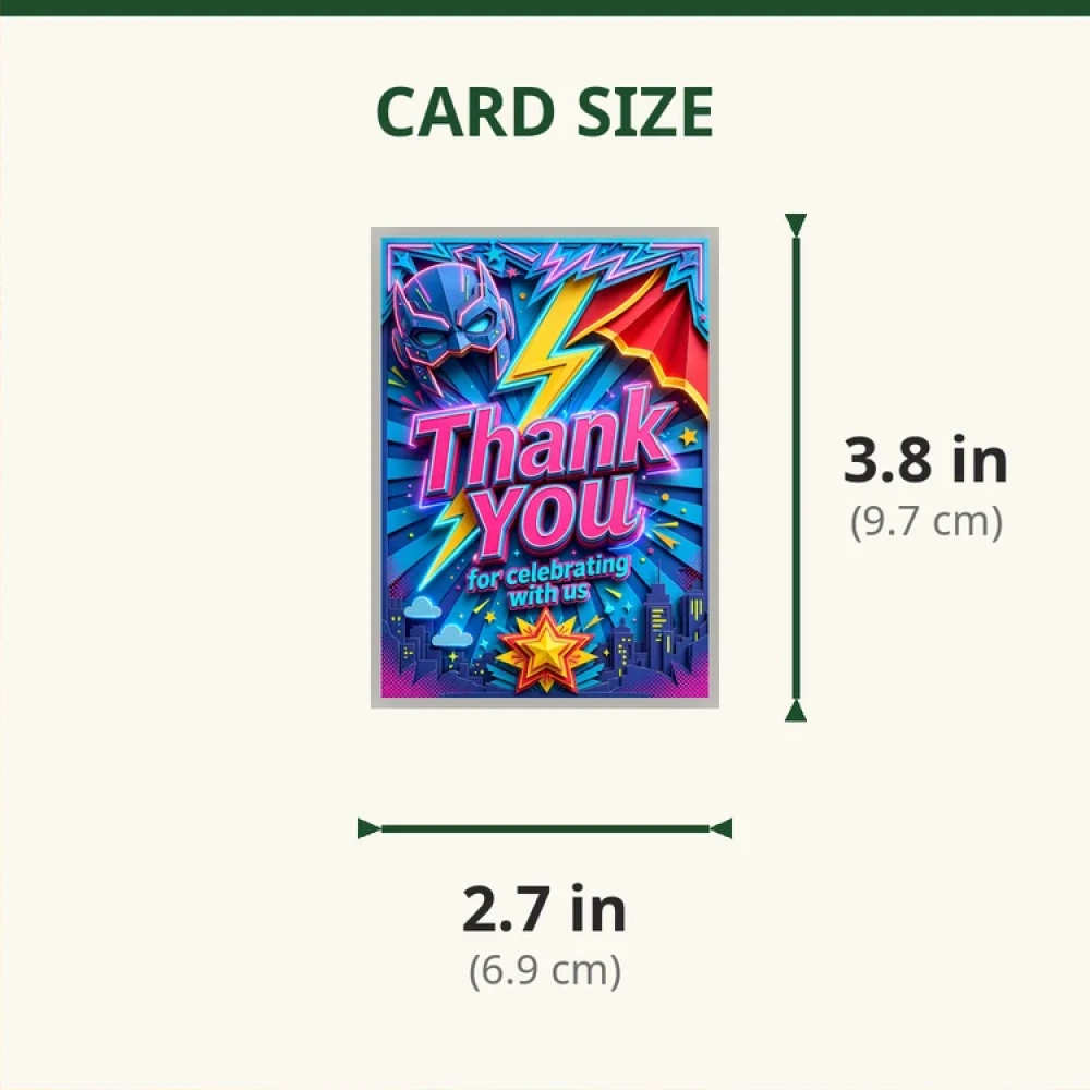 Super Hero Theme Thank You Cards Birthday Party Supplies (PACK OF 30) - 280 GSM Matte Fine-Art Cardstock (2.5 x 3.5 Inch) - Premium Party Decor Supply by Party Decor Mall - View 2