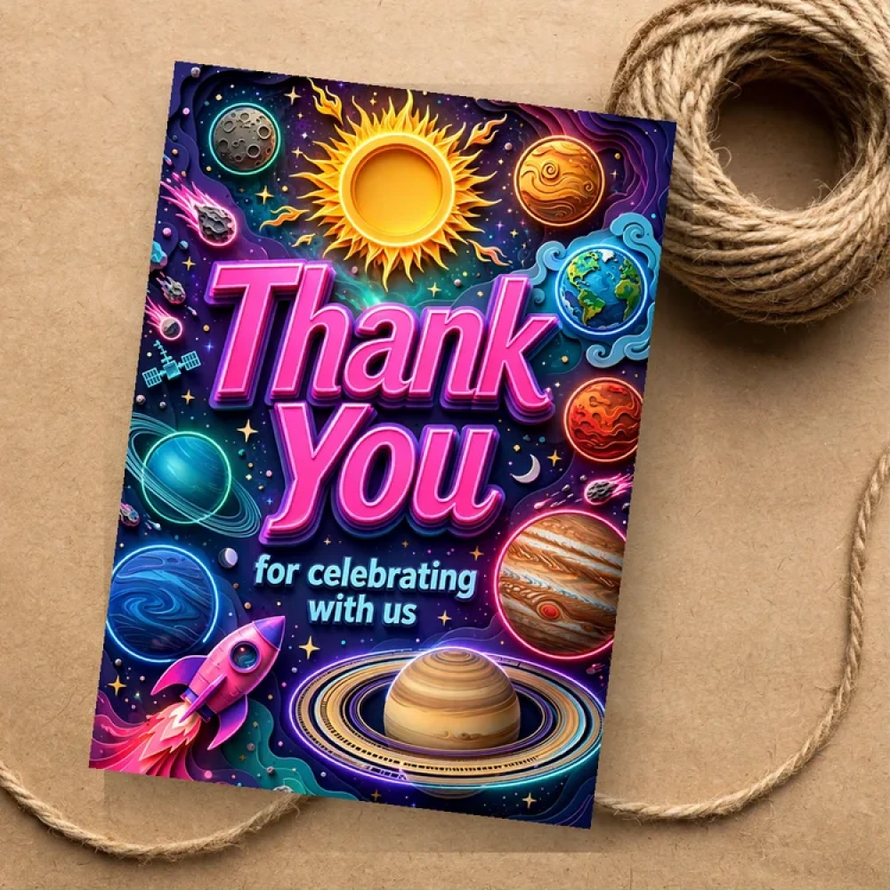Solar System Theme Thank You Cards Birthday Party Supplies (PACK OF 30) - 280 GSM Matte Fine-Art Cardstock (2.5 x 3.5 Inch) - Premium Party Decor Supply by Party Decor Mall - View 1