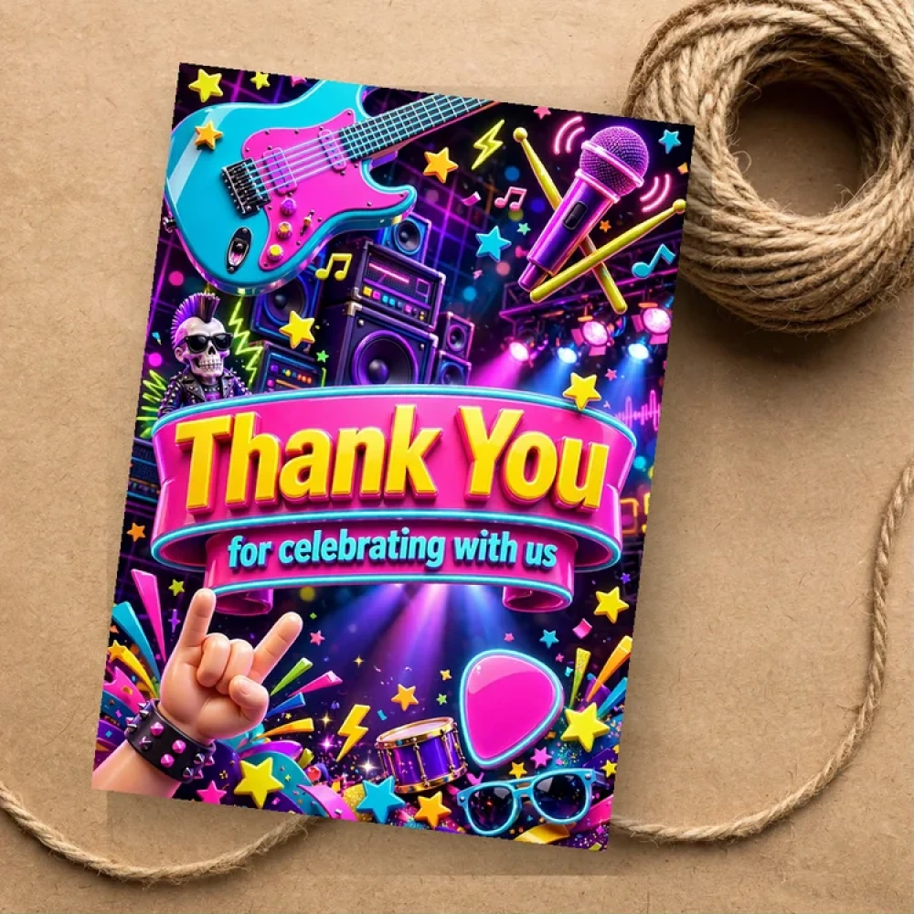 Rockstar Theme Thank You Cards Birthday Party Supplies (PACK OF 30) - 280 GSM Matte Fine-Art Cardstock (2.5 x 3.5 Inch)