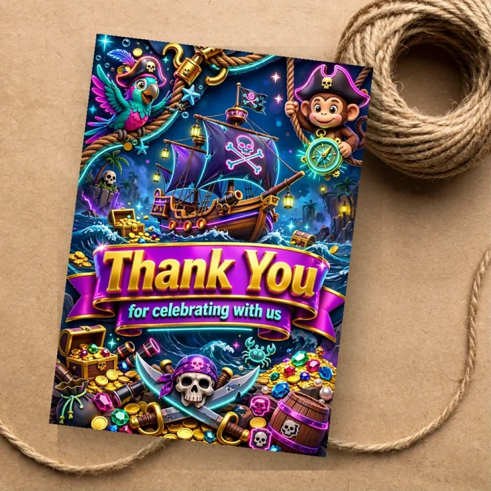 Pirates Theme Thank You Cards Birthday Party Supplies (PACK OF 30) - 280 GSM Matte Fine-Art Cardstock (2.5 x 3.5 Inch) - Premium Party Decor Supply by Party Decor Mall - View 1