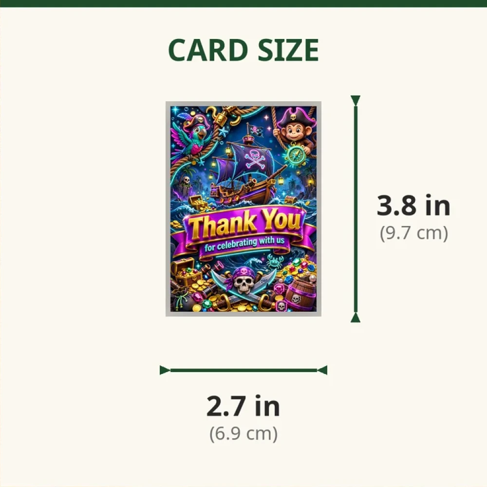 Pirates Theme Thank You Cards Birthday Party Supplies (PACK OF 30) - 280 GSM Matte Fine-Art Cardstock (2.5 x 3.5 Inch) - Premium Party Decor Supply by Party Decor Mall - View 2