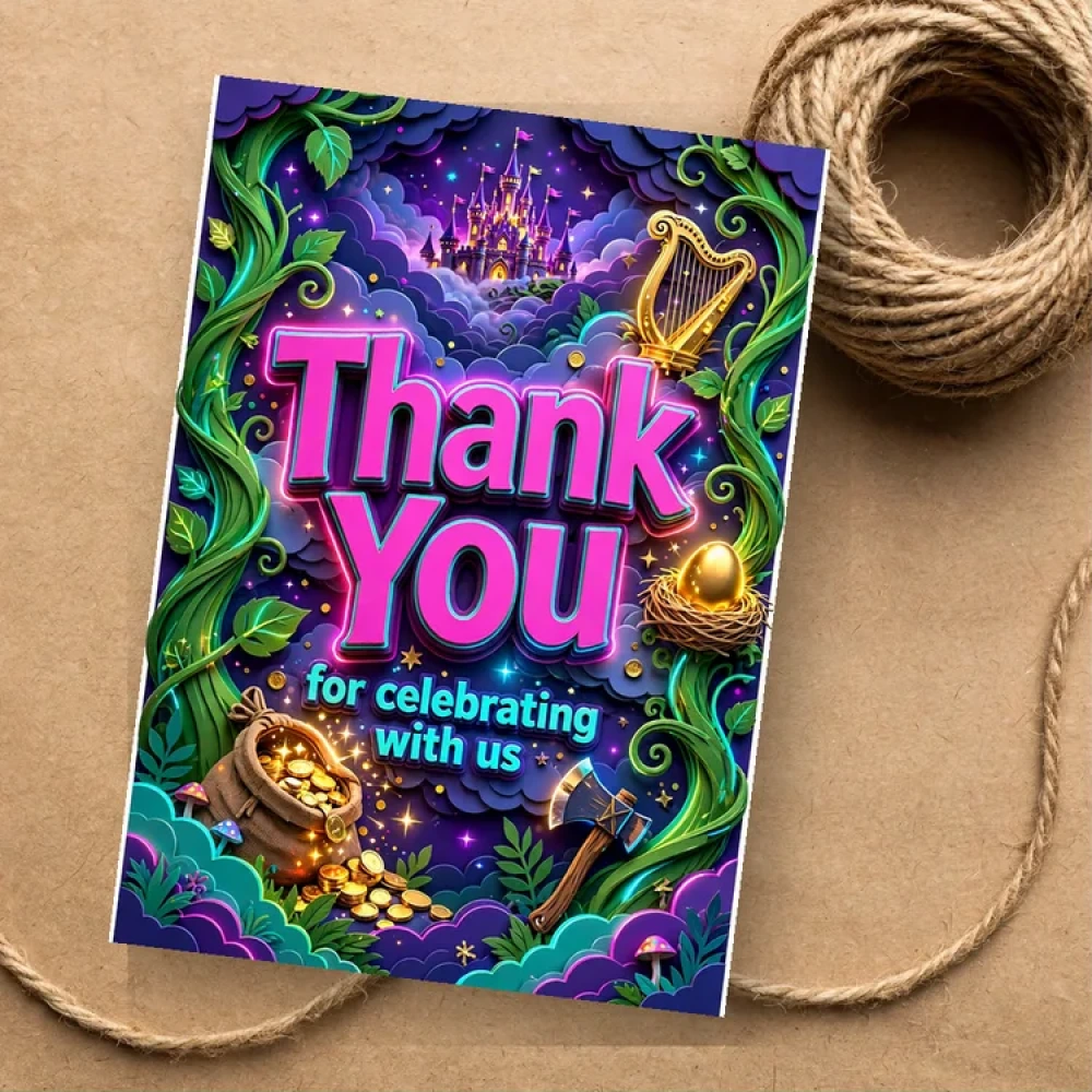 Jack And The Beanstalk Theme Thank You Cards Birthday Party Supplies (PACK OF 30) - 280 GSM Matte Fine-Art Cardstock (2.5 x 3.5 Inch) - Premium Party Decor Supply by Party Decor Mall - View 1