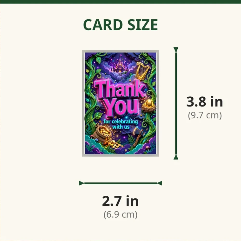 Jack And The Beanstalk Theme Thank You Cards Birthday Party Supplies (PACK OF 30) - 280 GSM Matte Fine-Art Cardstock (2.5 x 3.5 Inch) - Premium Party Decor Supply by Party Decor Mall - View 2