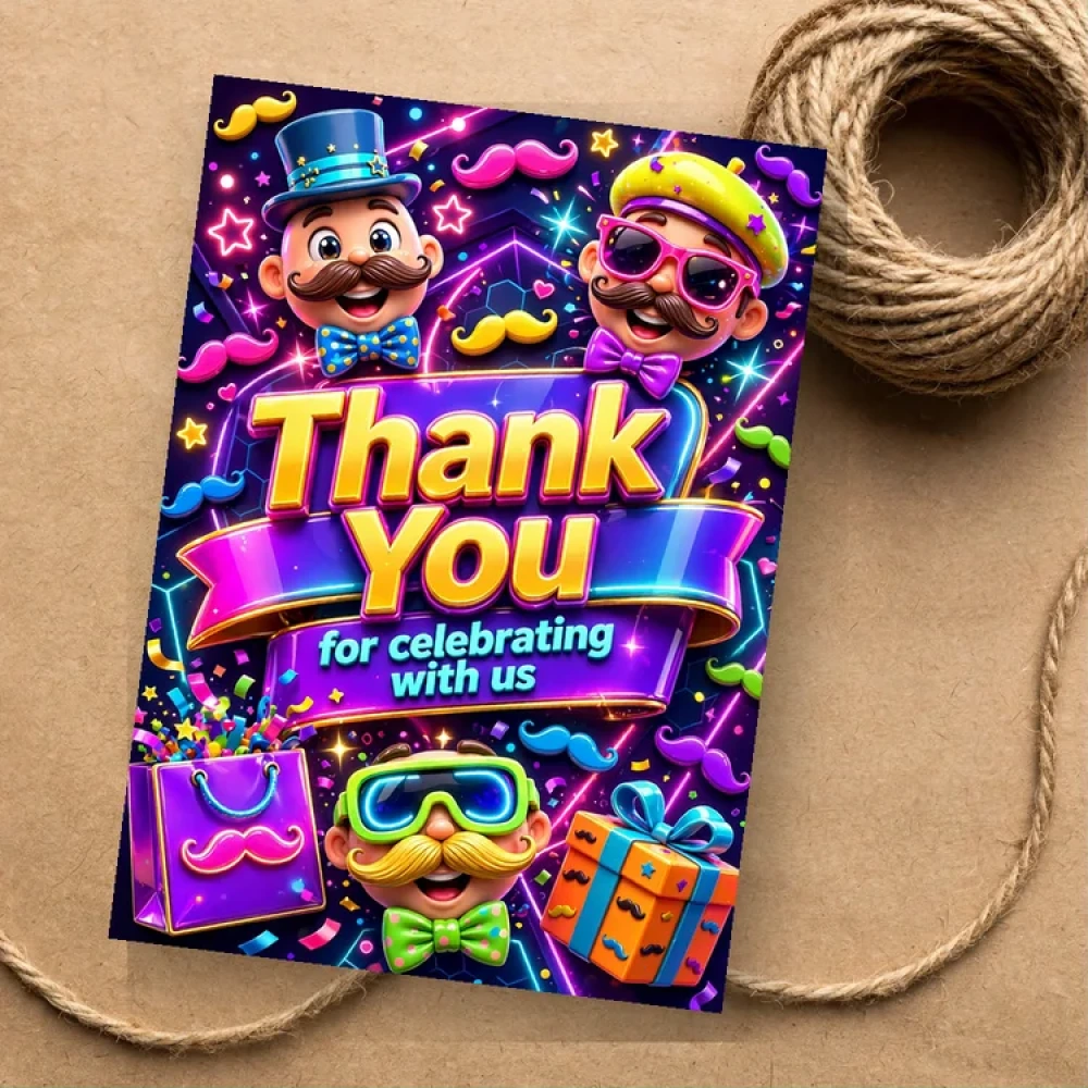 Mustache Theme Thank You Cards Birthday Party Supplies (PACK OF 30) - 280 GSM Matte Fine-Art Cardstock (2.5 x 3.5 Inch) - Premium Party Decor Supply by Party Decor Mall - View 1