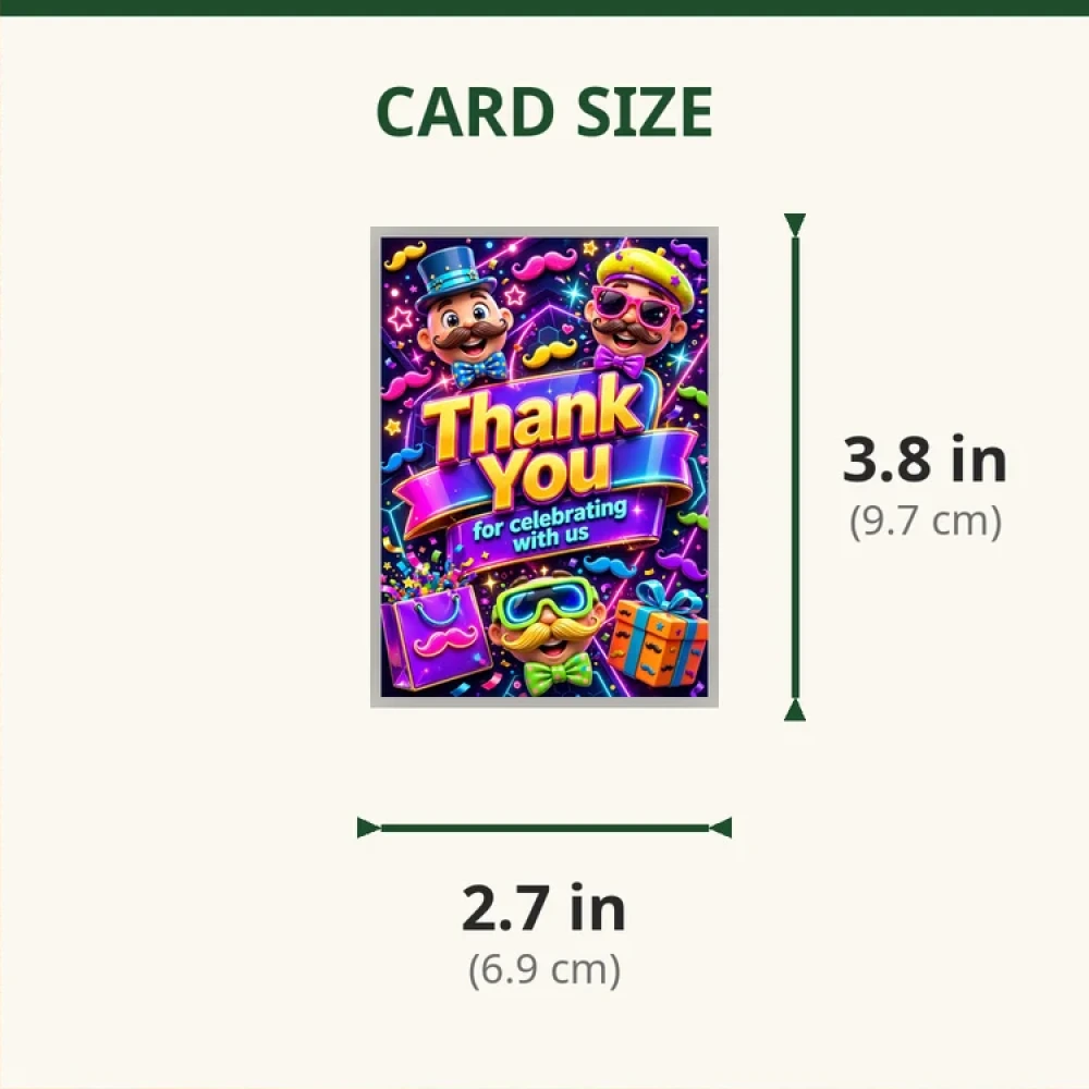 Mustache Theme Thank You Cards Birthday Party Supplies (PACK OF 30) - 280 GSM Matte Fine-Art Cardstock (2.5 x 3.5 Inch) - Premium Party Decor Supply by Party Decor Mall - View 2