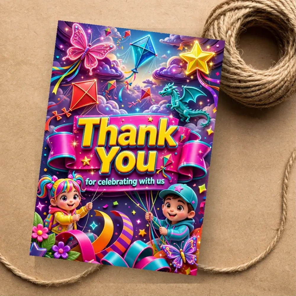 Kites Theme Thank You Cards Birthday Party Supplies (PACK OF 30) - 280 GSM Matte Fine-Art Cardstock (2.5 x 3.5 Inch) - Premium Party Decor Supply by Party Decor Mall - View 1