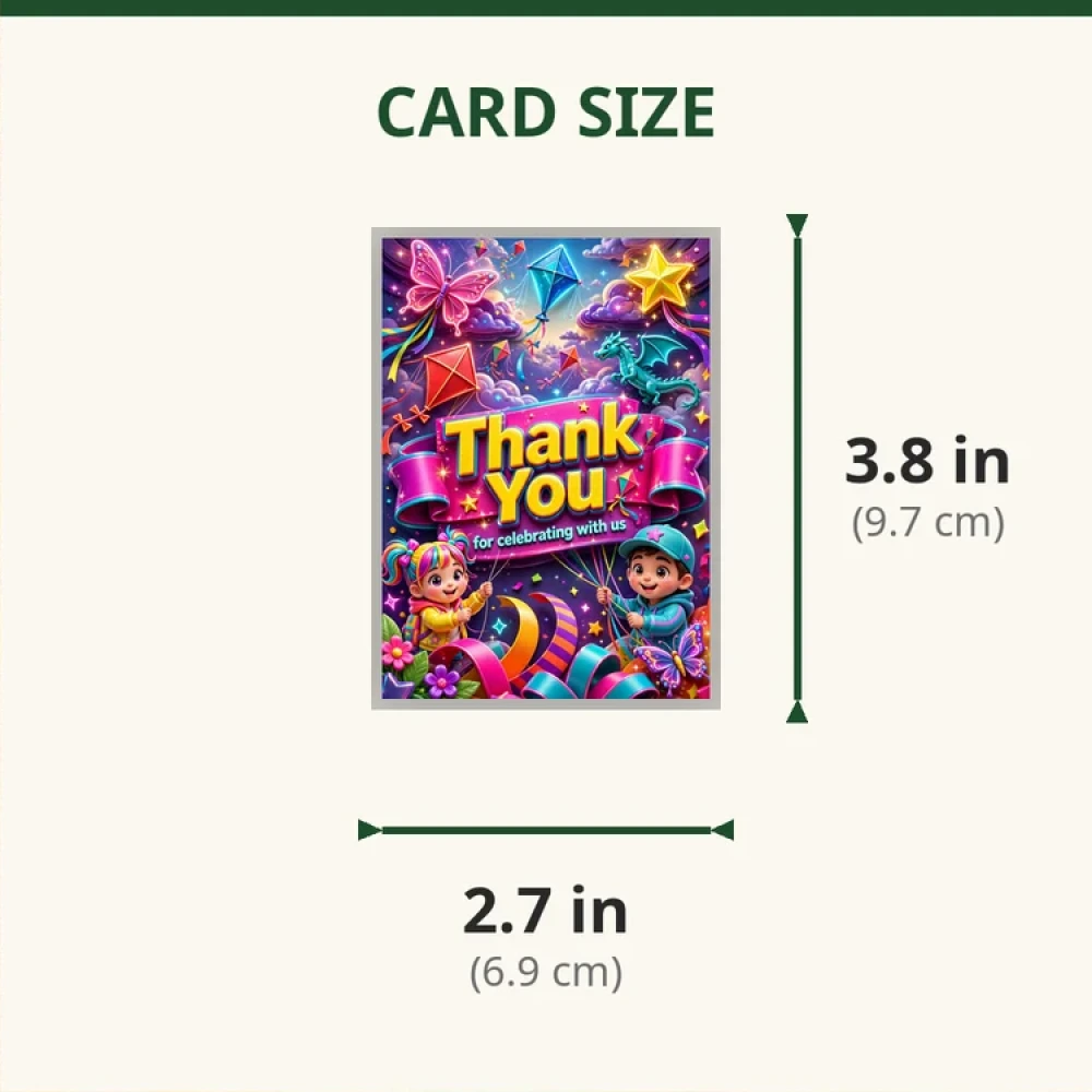 Kites Theme Thank You Cards Birthday Party Supplies (PACK OF 30) - 280 GSM Matte Fine-Art Cardstock (2.5 x 3.5 Inch) - Premium Party Decor Supply by Party Decor Mall - View 2