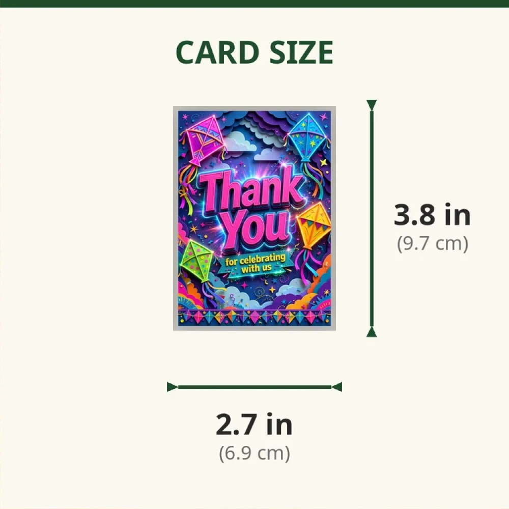 Kites Theme Thank You Cards Birthday Party Supplies (PACK OF 30) - 280 GSM Matte Fine-Art Cardstock (2.5 x 3.5 Inch) - Premium Party Decor Supply by Party Decor Mall - View 2