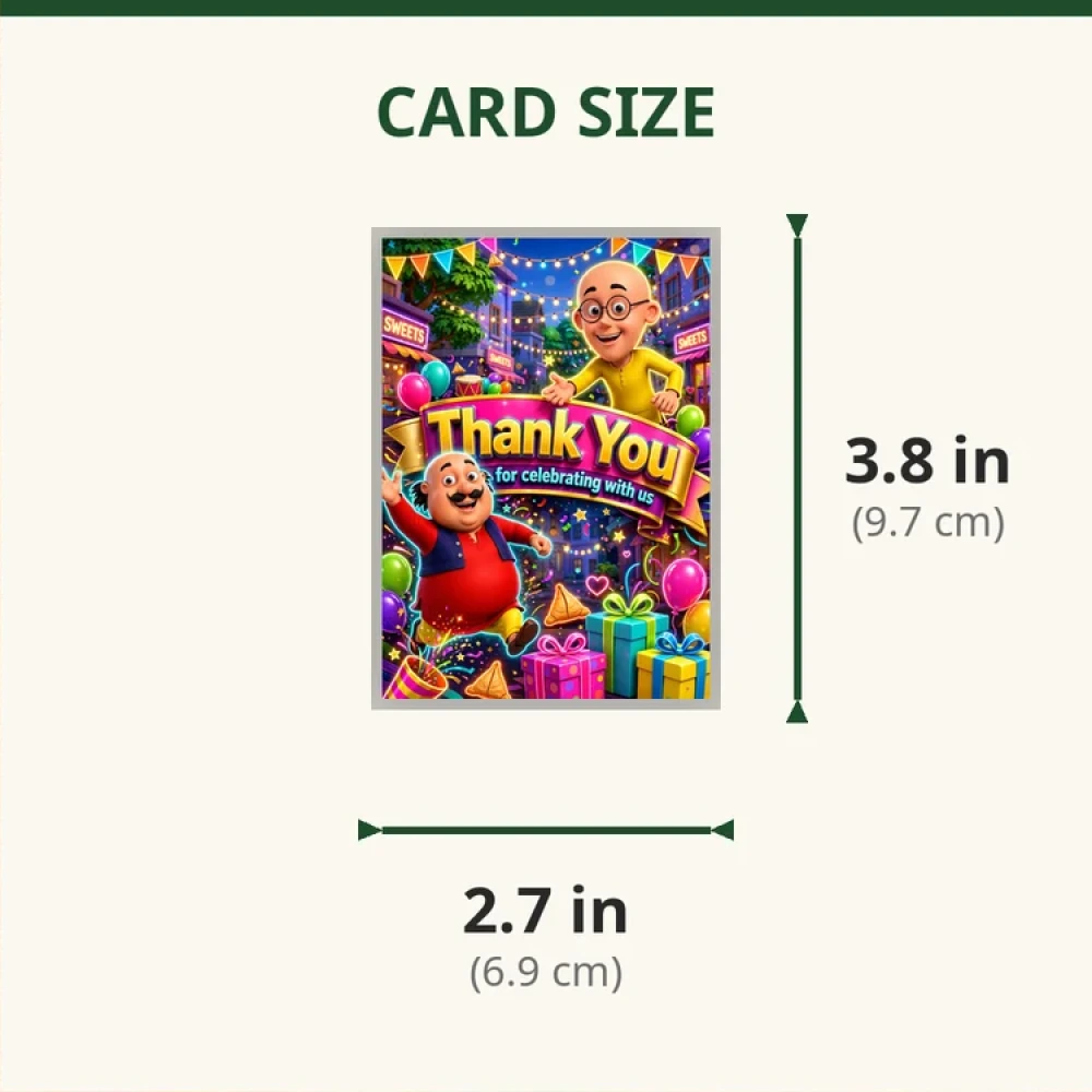 Motu Patlu Theme Thank You Cards Birthday Party Supplies (PACK OF 30) - 280 GSM Matte Fine-Art Cardstock (2.5 x 3.5 Inch) - Premium Party Decor Supply by Party Decor Mall - View 2