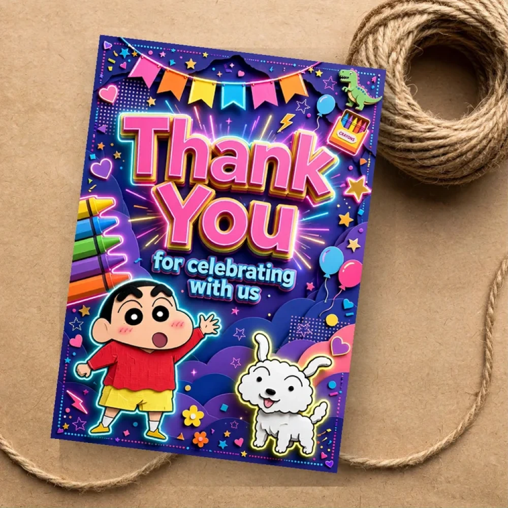 Shinchan Theme Thank You Cards Birthday Party Supplies (PACK OF 30) - 280 GSM Matte Fine-Art Cardstock (2.5 x 3.5 Inch) - Premium Party Decor Supply by Party Decor Mall - View 1