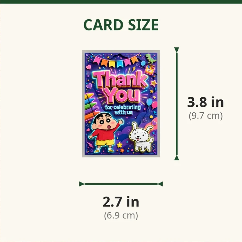 Shinchan Theme Thank You Cards Birthday Party Supplies (PACK OF 30) - 280 GSM Matte Fine-Art Cardstock (2.5 x 3.5 Inch) - Premium Party Decor Supply by Party Decor Mall - View 2