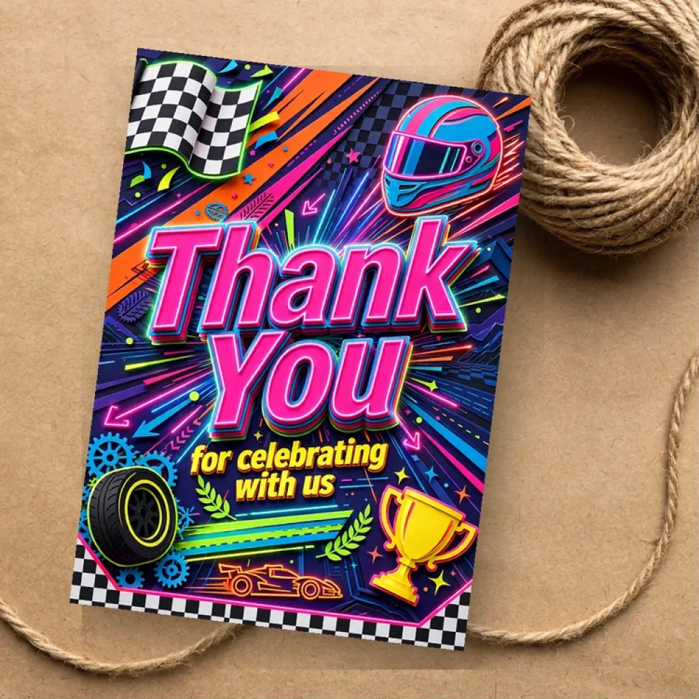 Racing Theme Thank You Cards Birthday Party Supplies (PACK OF 30) - 280 GSM Matte Fine-Art Cardstock (2.5 x 3.5 Inch) - Premium Party Decor Supply by Party Decor Mall - View 1