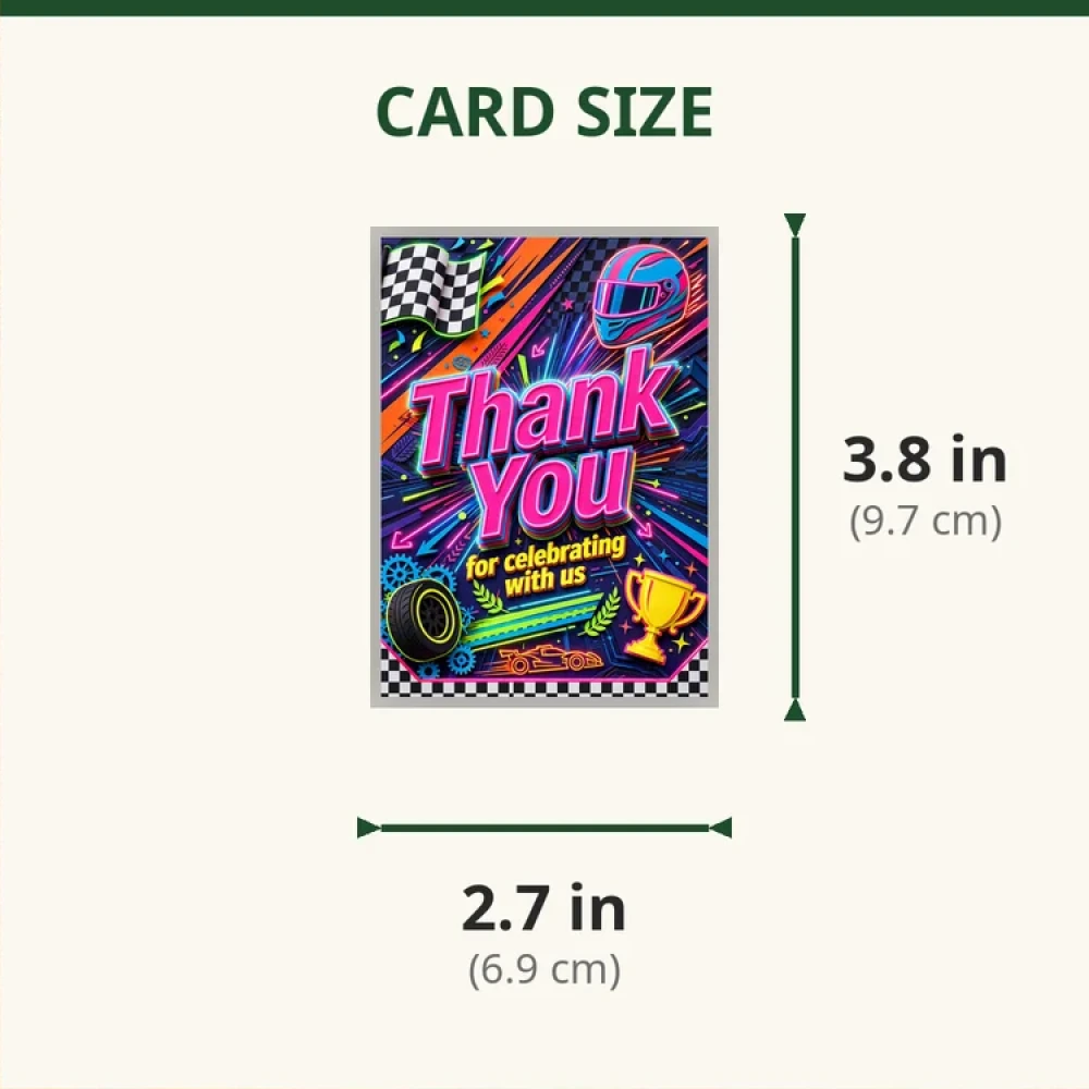Racing Theme Thank You Cards Birthday Party Supplies (PACK OF 30) - 280 GSM Matte Fine-Art Cardstock (2.5 x 3.5 Inch) - Premium Party Decor Supply by Party Decor Mall - View 2