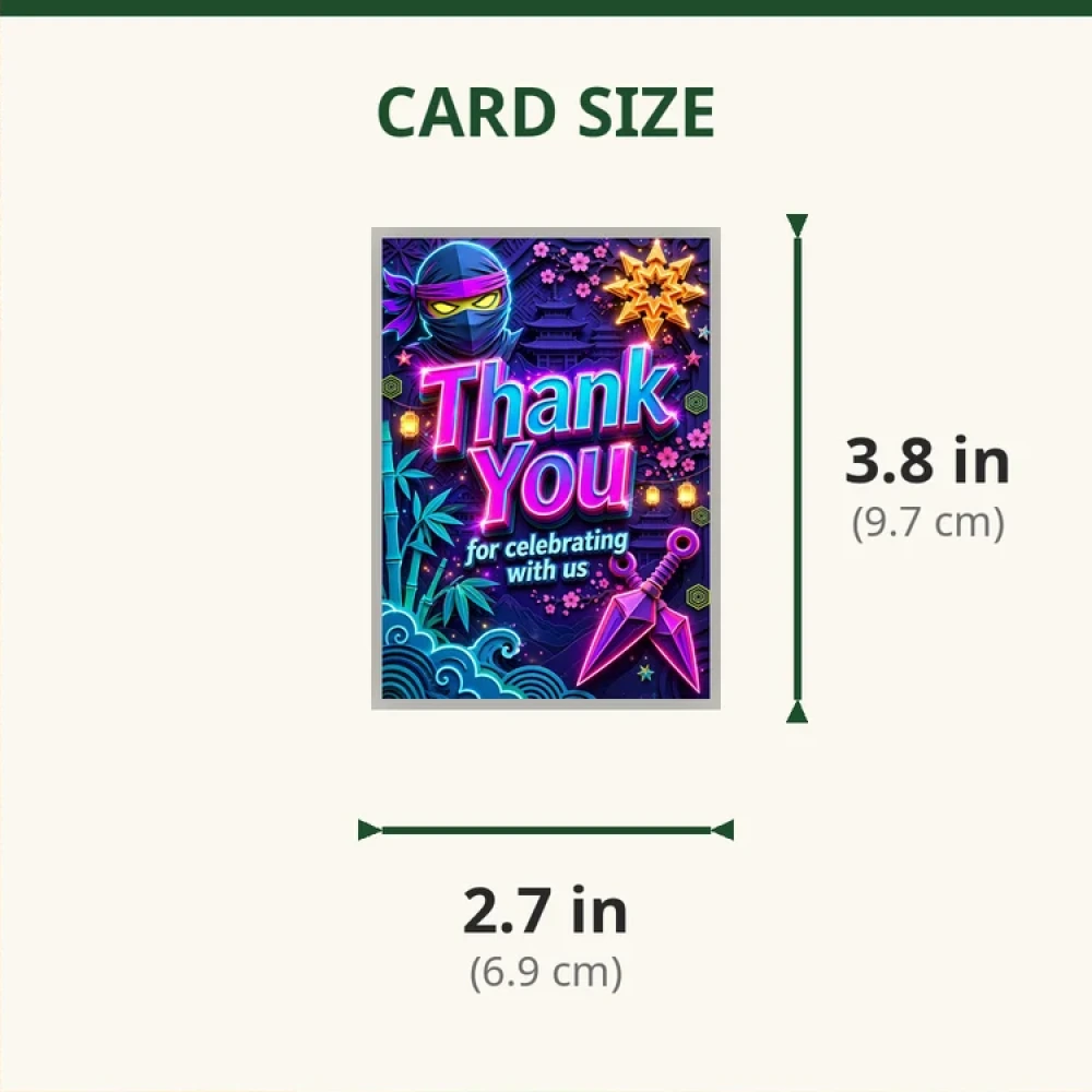 Ninja Theme Thank You Cards Birthday Party Supplies (PACK OF 30) - 280 GSM Matte Fine-Art Cardstock (2.5 x 3.5 Inch) - Premium Party Decor Supply by Party Decor Mall - View 2