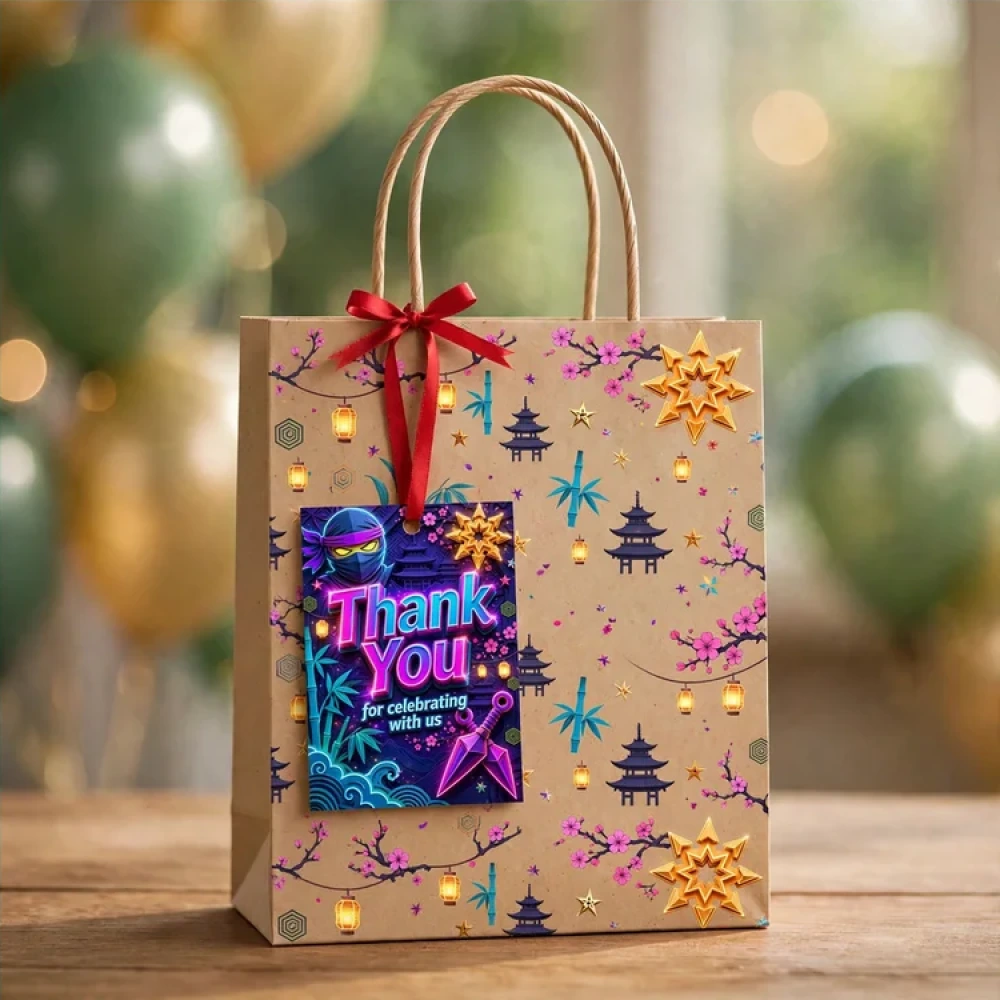 Ninja Theme Thank You Cards Birthday Party Supplies (PACK OF 30) - 280 GSM Matte Fine-Art Cardstock (2.5 x 3.5 Inch) - Premium Party Decor Supply by Party Decor Mall - View 4