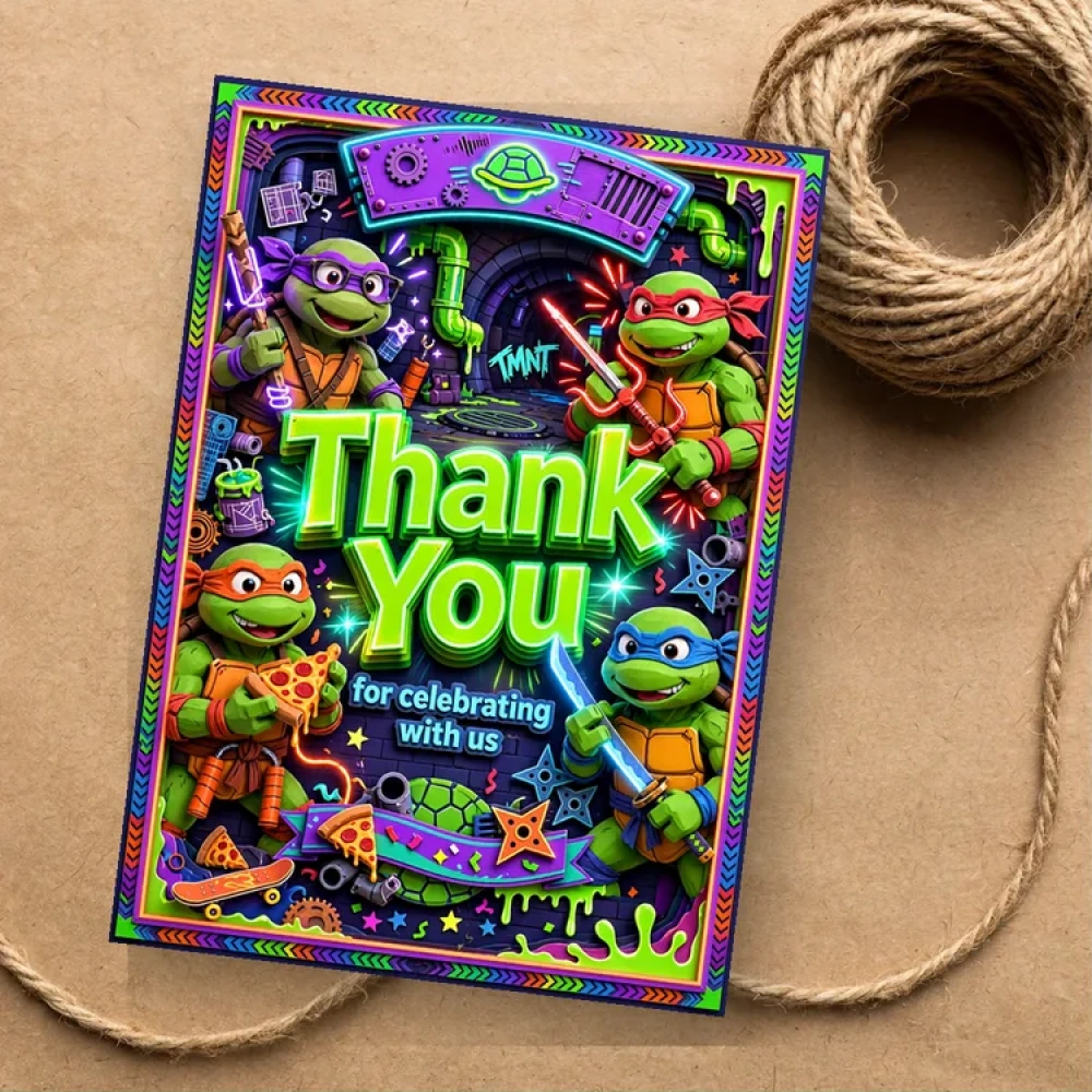 Ninja Turtles Theme Thank You Cards Birthday Party Supplies (PACK OF 30) - 280 GSM Matte Fine-Art Cardstock (2.5 x 3.5 Inch) - Premium Party Decor Supply by Party Decor Mall - View 1