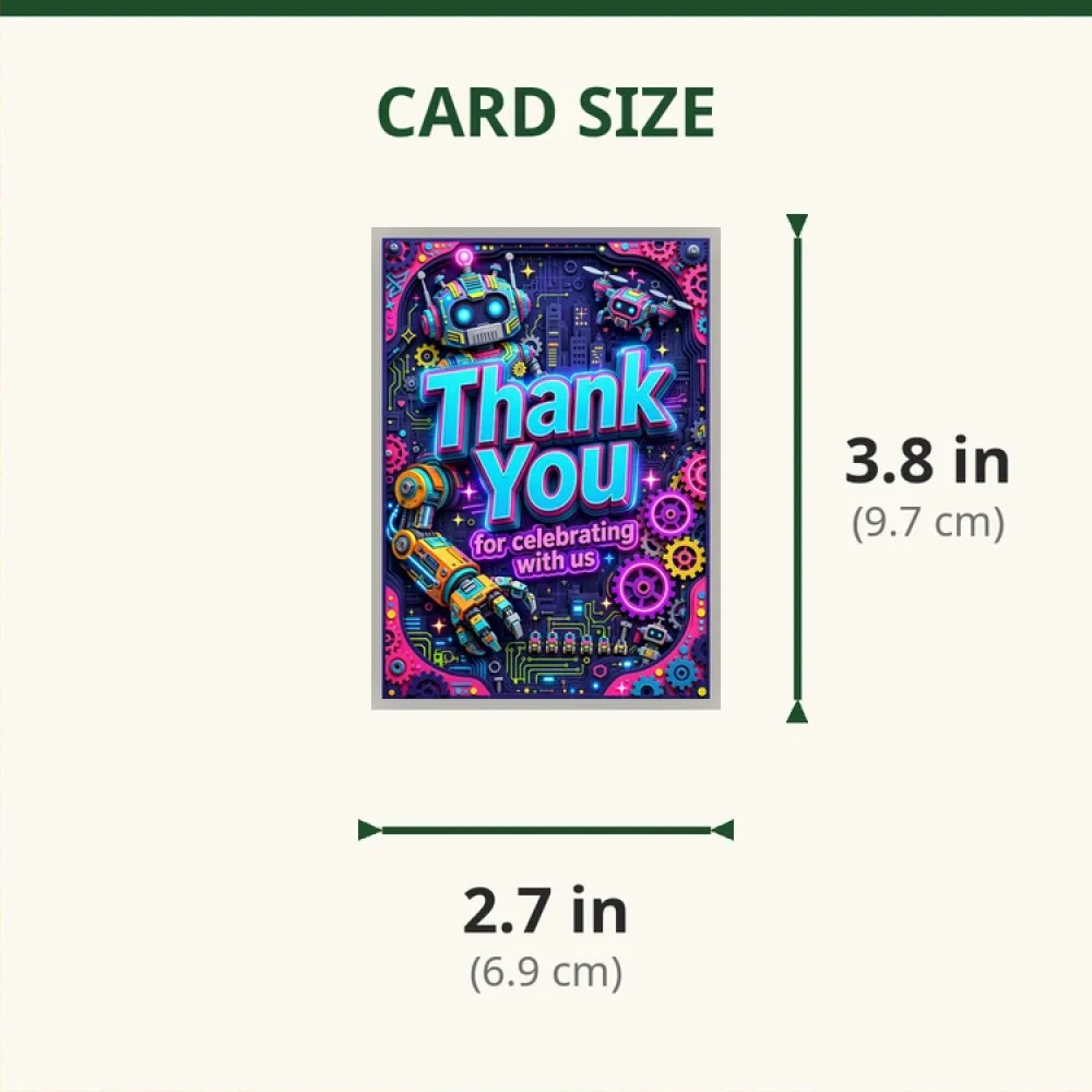 Robot Theme Thank You Cards Birthday Party Supplies (PACK OF 30) - 280 GSM Matte Fine-Art Cardstock (2.5 x 3.5 Inch) - Premium Party Decor Supply by Party Decor Mall - View 2