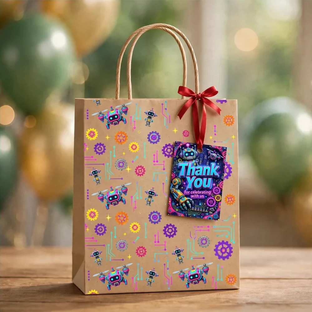 Robot Theme Thank You Cards Birthday Party Supplies (PACK OF 30) - 280 GSM Matte Fine-Art Cardstock (2.5 x 3.5 Inch) - Premium Party Decor Supply by Party Decor Mall - View 4