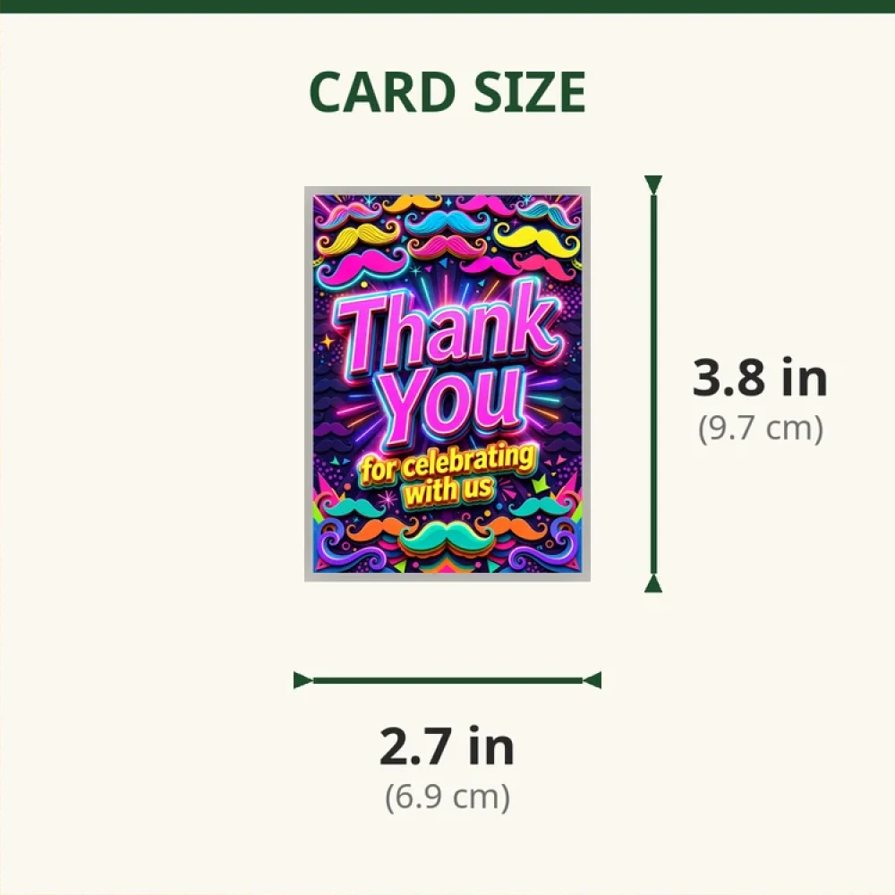 Mustache Theme Thank You Cards Birthday Party Supplies (PACK OF 30) - 280 GSM Matte Fine-Art Cardstock (2.5 x 3.5 Inch) - Premium Party Decor Supply by Party Decor Mall - View 2