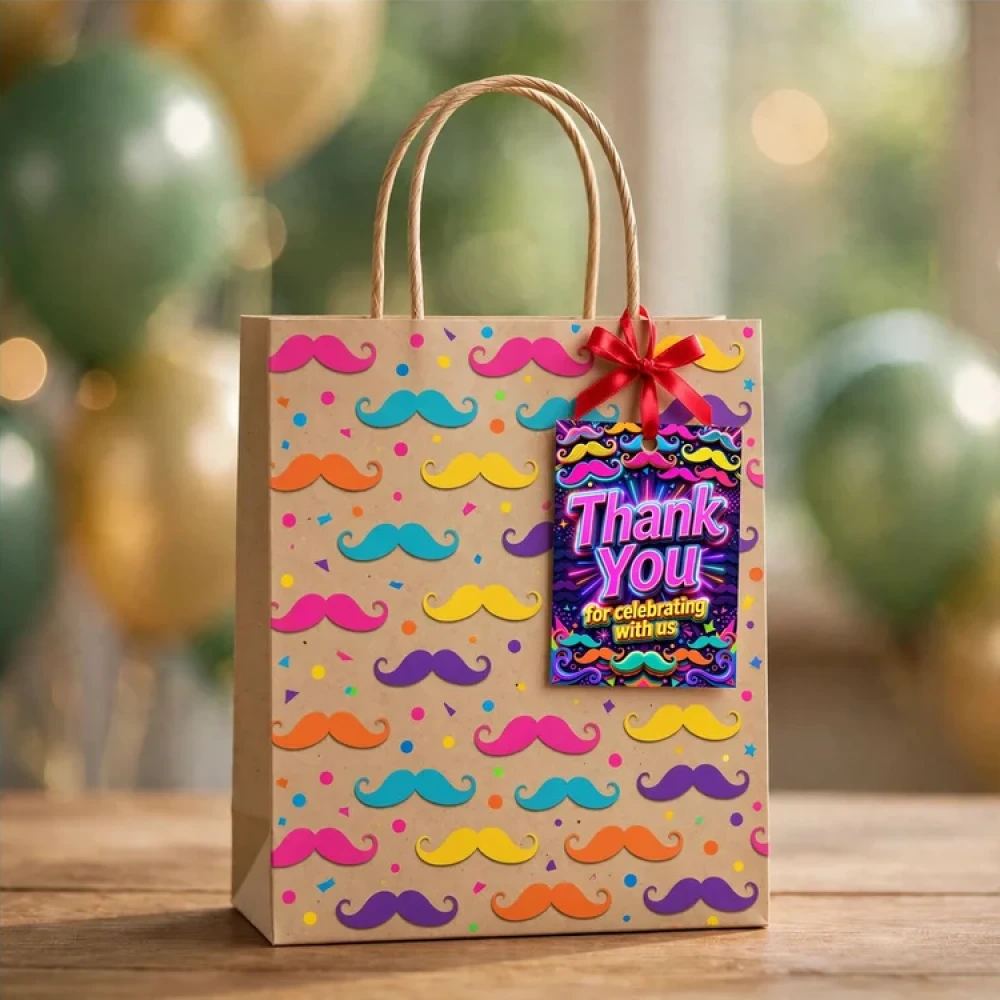 Mustache Theme Thank You Cards Birthday Party Supplies (PACK OF 30) - 280 GSM Matte Fine-Art Cardstock (2.5 x 3.5 Inch) - Premium Party Decor Supply by Party Decor Mall - View 4